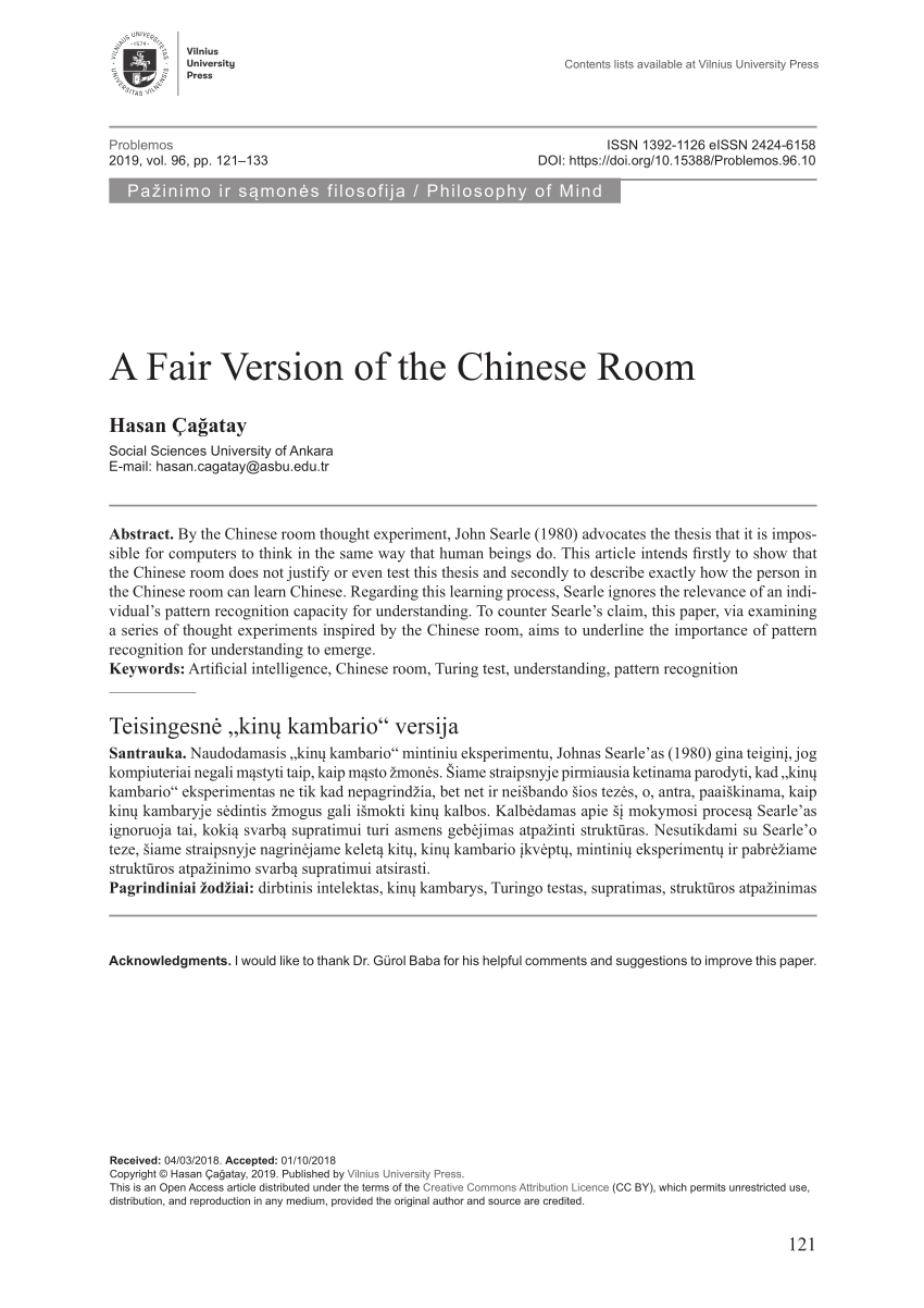 Pdf A Fair Version Of The Chinese Room