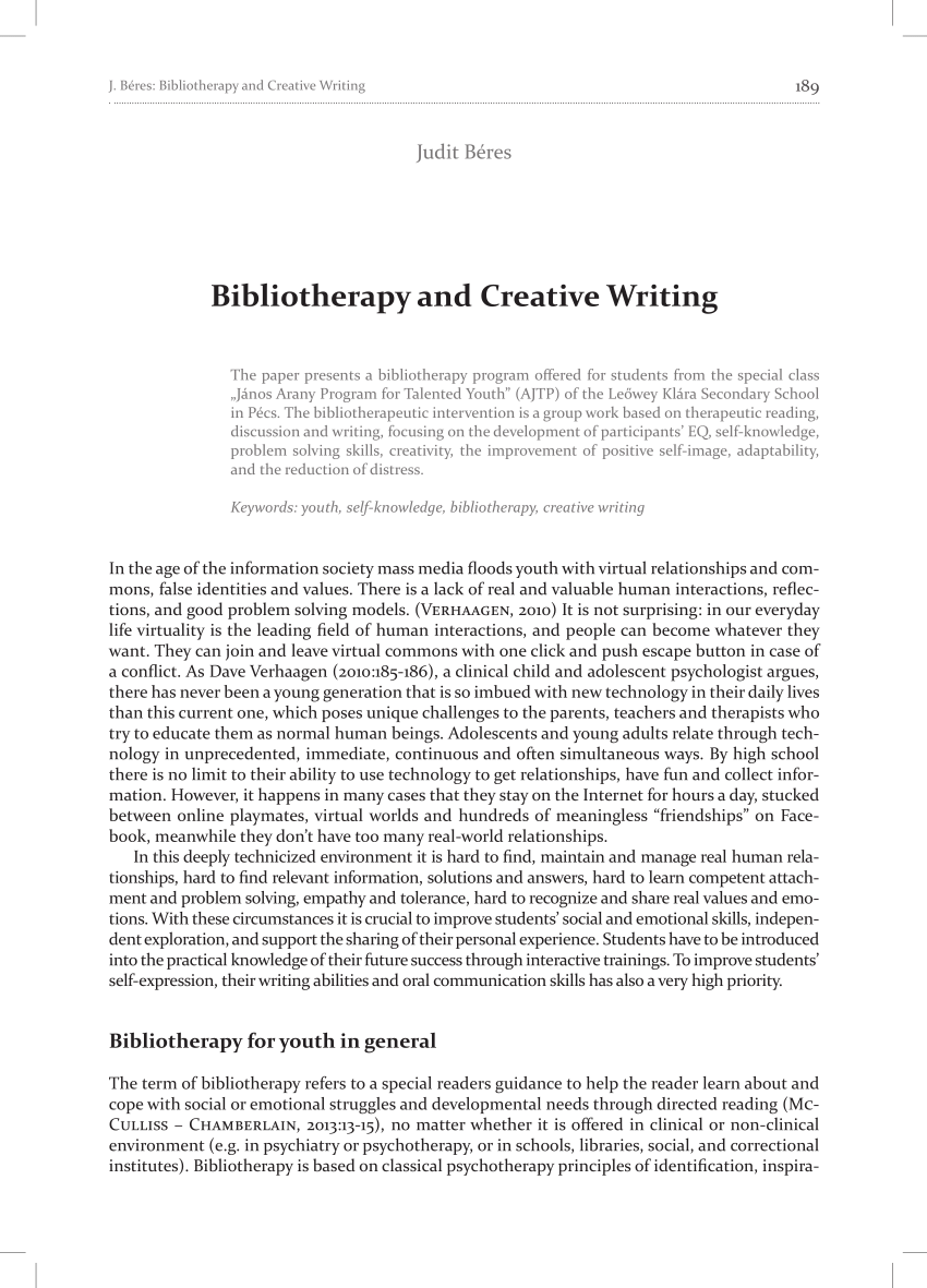 research articles bibliotherapy