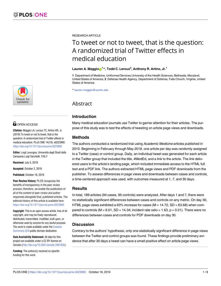 Pdf To Tweet Or Not To Tweet That Is The Question A Randomized Trial Of Twitter Effects In Medical Education