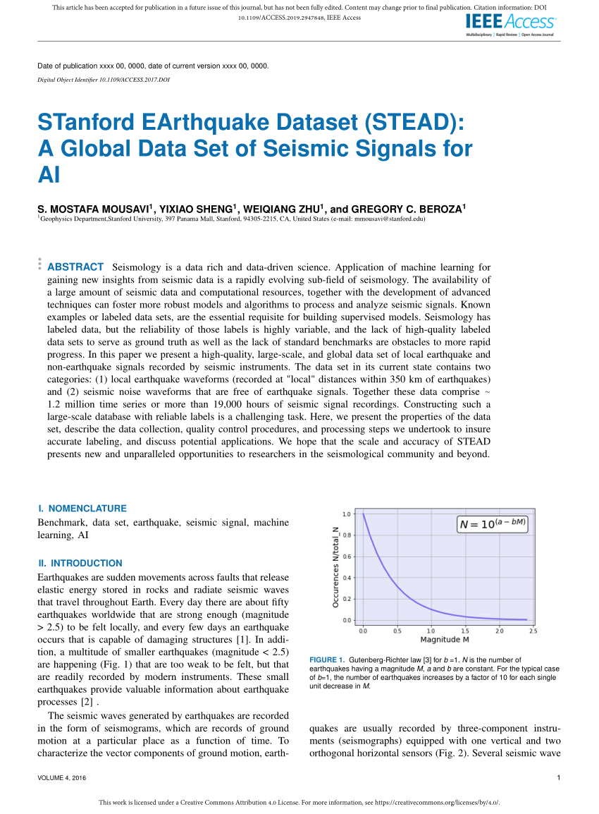 PDF) STanford EArthquake Dataset (STEAD): A Global Data Set of ...