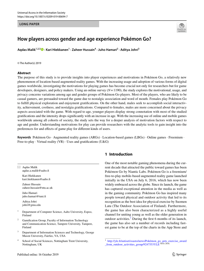 Pdf How Players Across Gender And Age Experience Pokemon Go