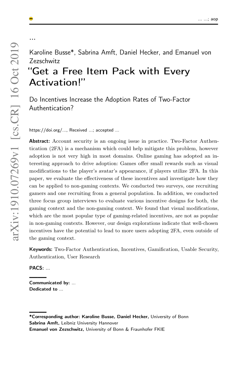 Pdf Get A Free Item Pack With Every Activation Do Incentives Increase The Adoption Rates Of Two Factor Authentication