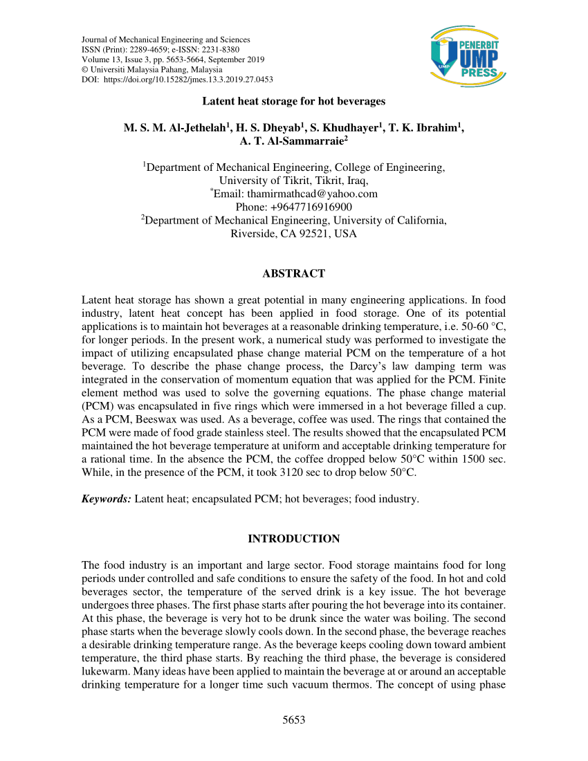 Pdf Latent Heat Storage For Hot Beverages