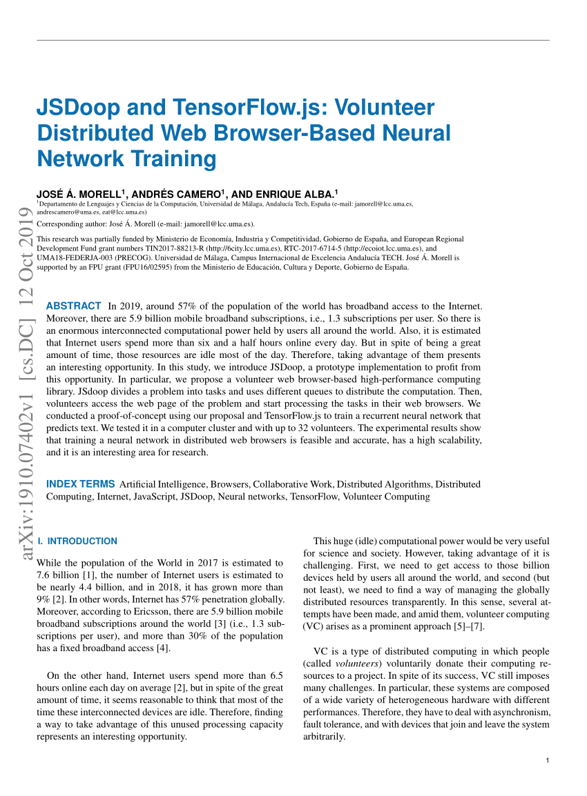 Pdf Jsdoop And Tensorflow Js Volunteer Distributed Web Browser Based Neural Network Training