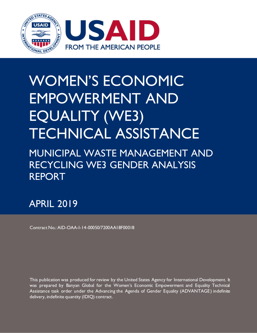 Pdf Municipal Waste Management And Recycling Gender Analysis Report Usaid Women S Economic Empowerment And Equality We3 Technical Assistance