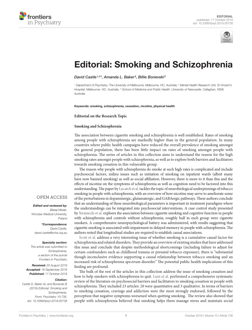 research articles on smoking and schizophrenia