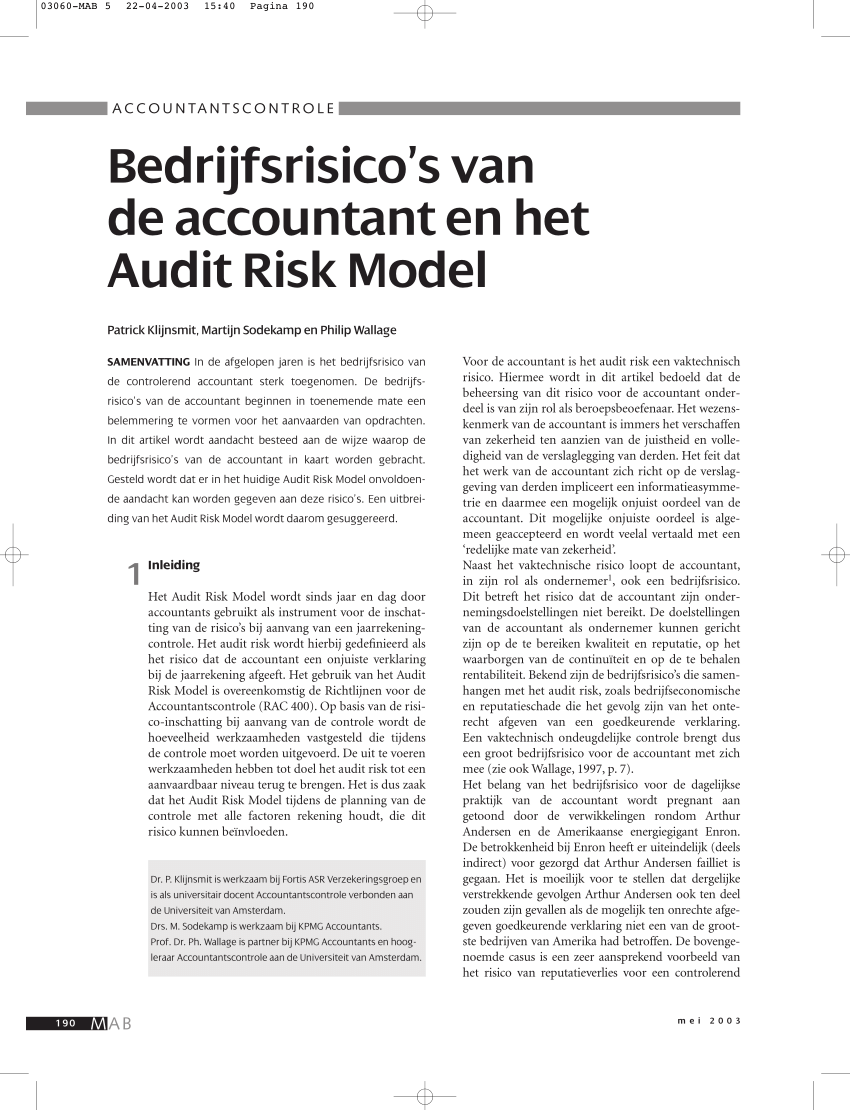 Occlusie emulsie Sui PDF) Bedrijfsrisico's van de accountant en het Audit Risk Model
