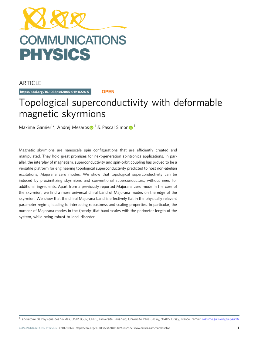 Pdf Topological Superconductivity With Deformable Magnetic Skyrmions