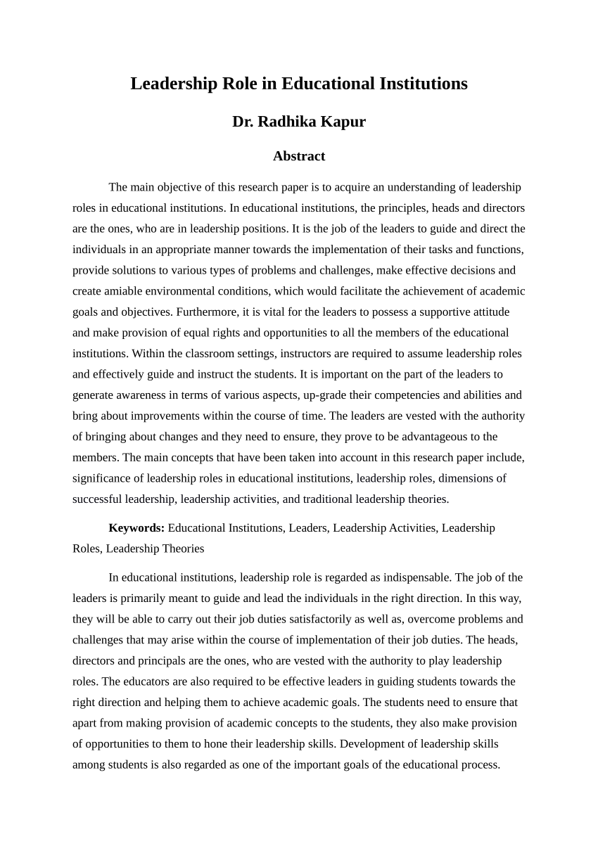 research paper about educational leadership