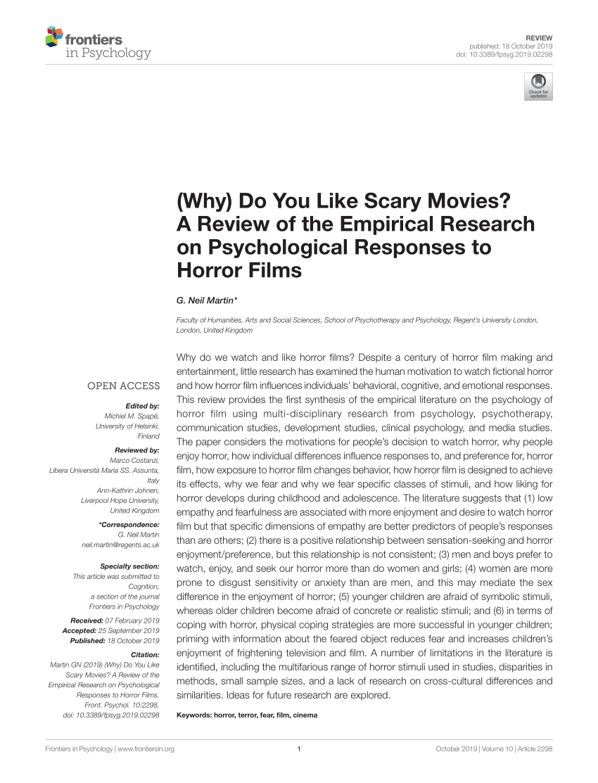 Pdf Why Do You Like Scary Movies A Review Of The Empirical Research On Psychological Responses To Horror Films