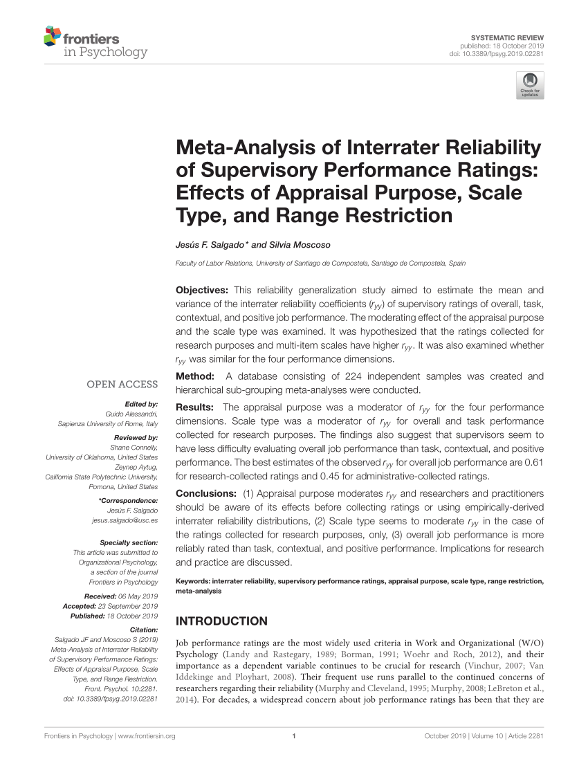 PDF) Meta-Analysis of Interrater Reliability of Supervisory ...