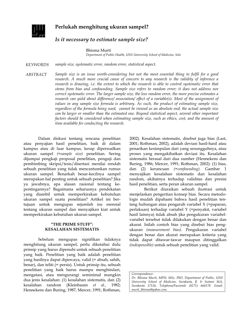 (PDF) Perlukah menghitung ukuran sampel?