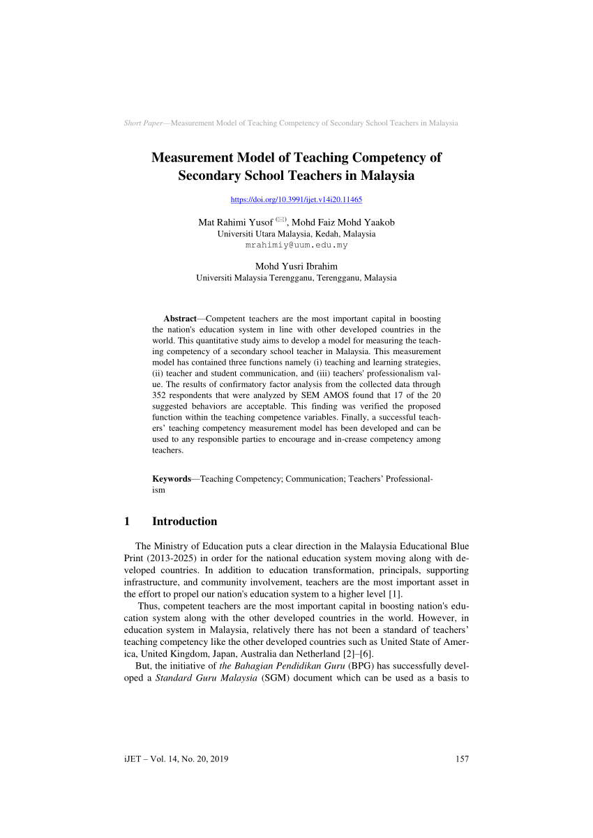 Pdf Measurement Model Of Teaching Competency Of Secondary School Teachers In Malaysia