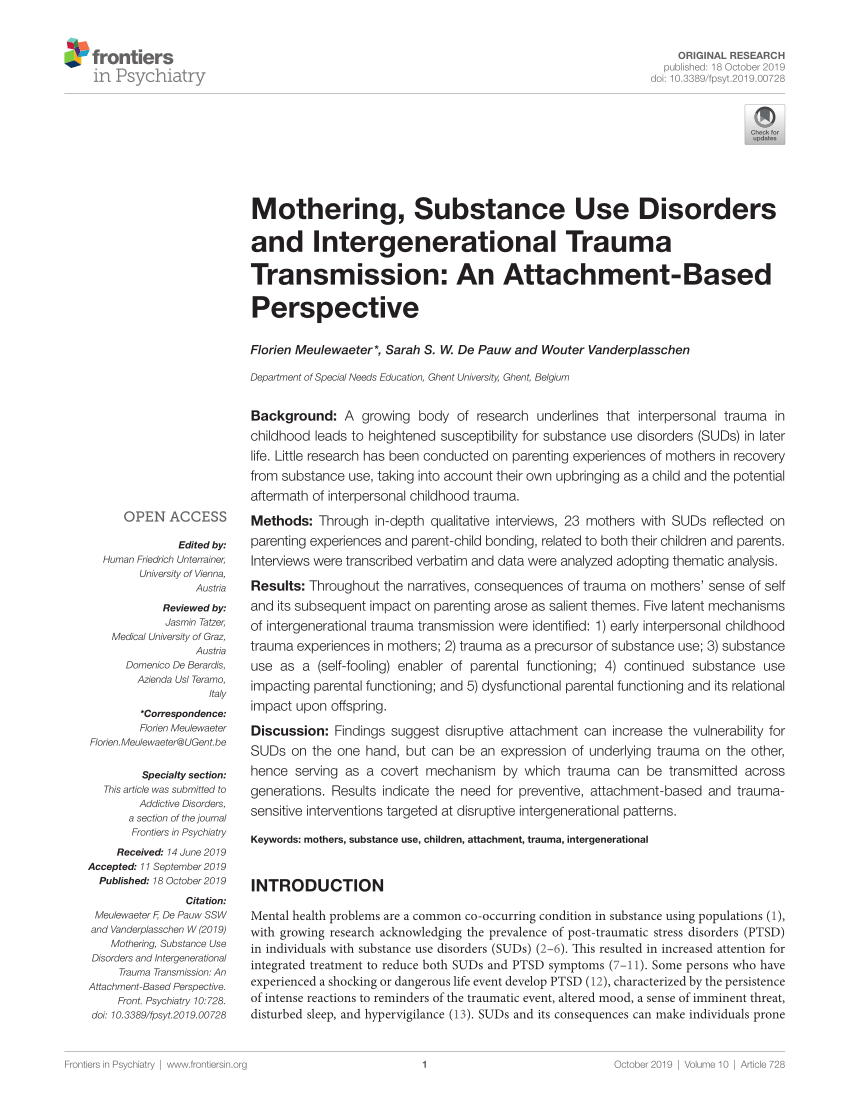 PDF) Mothering, Substance Use Disorders and Intergenerational ...