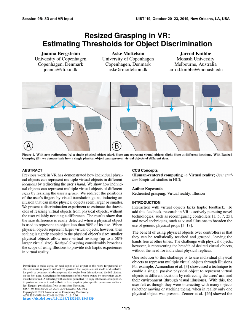 PDF) Resized Grasping in VR: Estimating Thresholds for Object ...