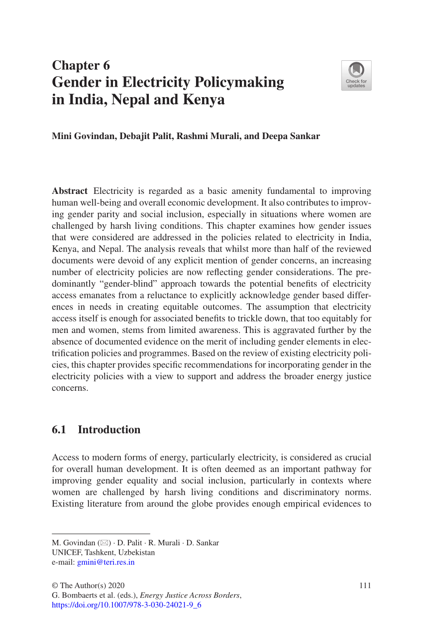 PDF) Gender in Electricity Policymaking in India, Nepal and Kenya