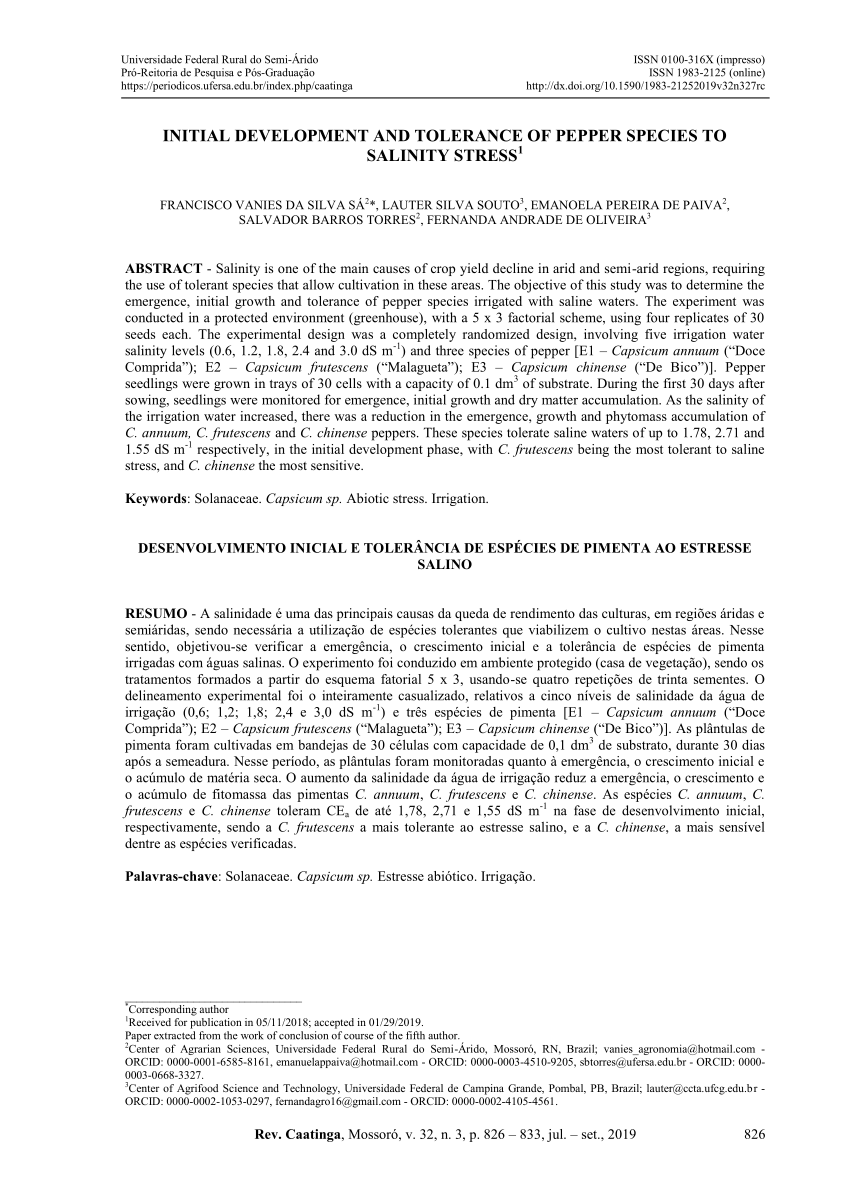 PDF) INITIAL DEVELOPMENT AND TOLERANCE OF PEPPER SPECIES TO