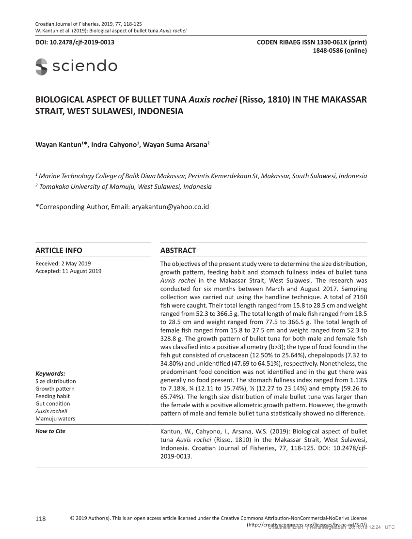 PDF) Biological Aspect of Bullet Tuna Auxis rochei (Risso, 1810) in the  Makassar Strait, West Sulawesi, Indonesia