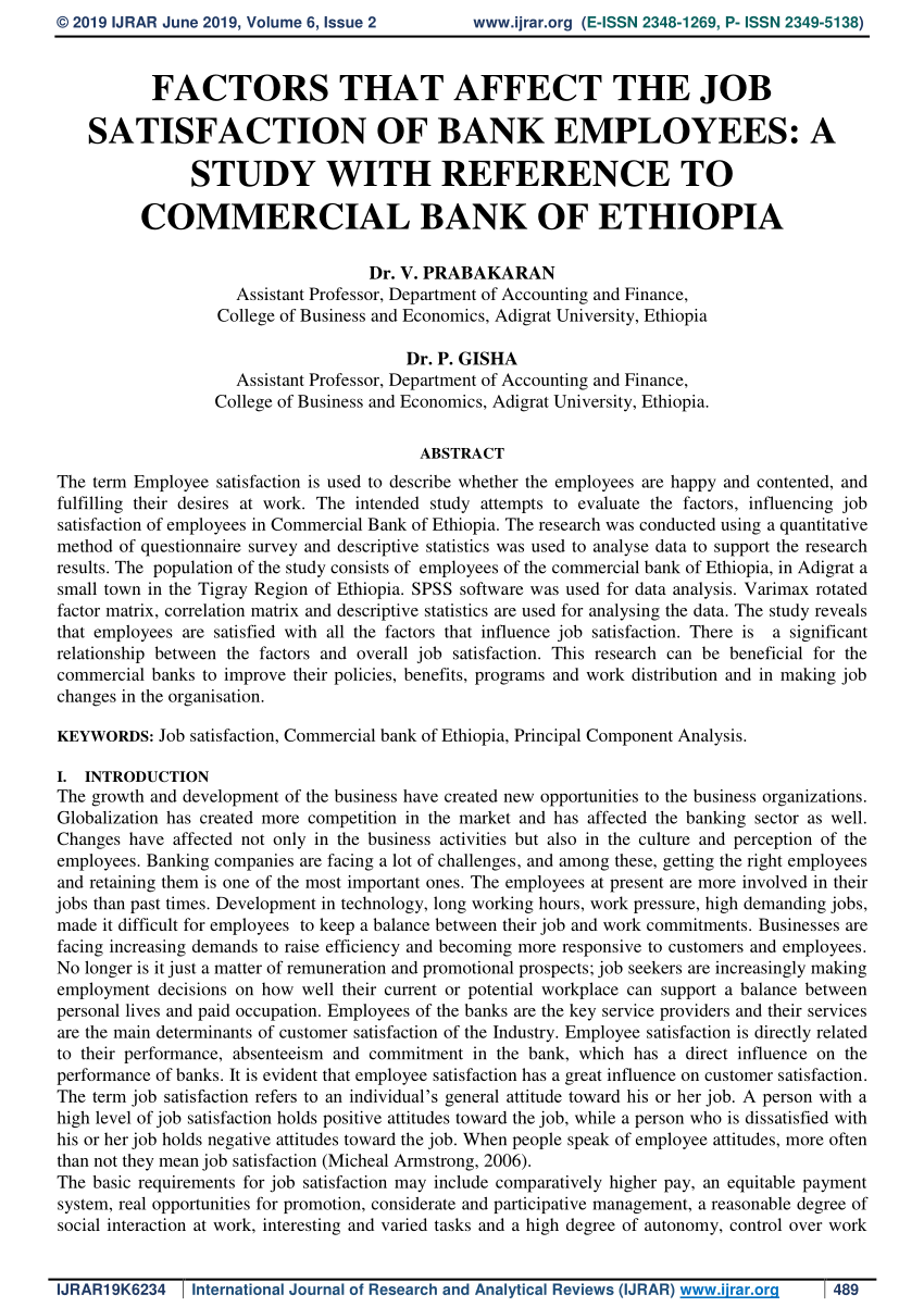 Pdf Factors That Affect The Job Satisfaction Of Bank Employees A Study With Reference To Commercial Bank Of Ethiopia