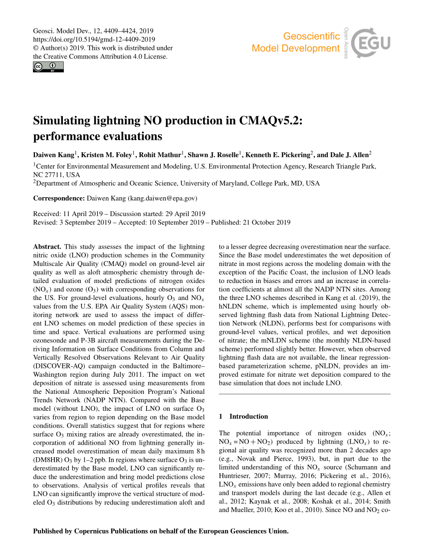 Pdf Simulating Lightning No Production In Cmaqv5 2 Performance Evaluations