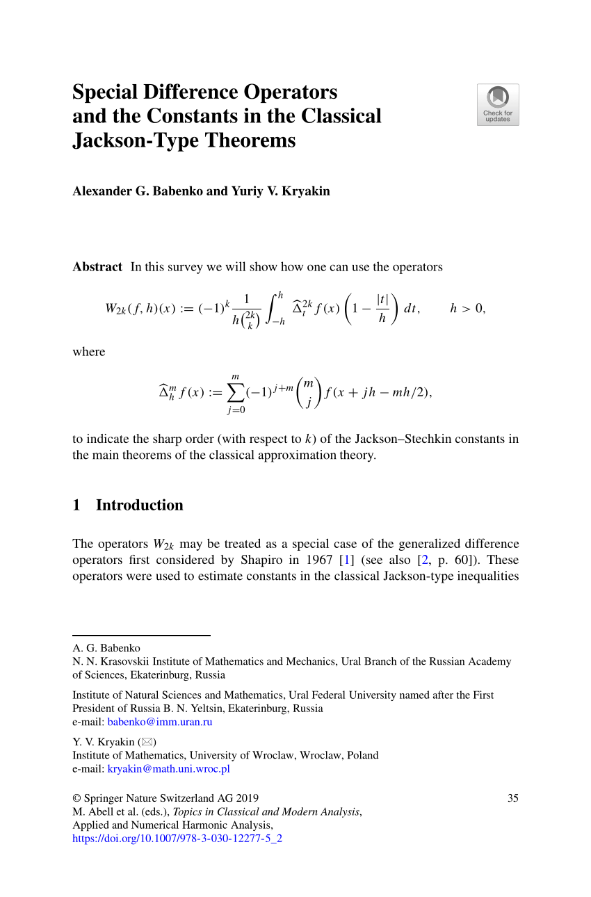 Pdf Special Difference Operators And The Constants In The Classical Jackson Type Theorems