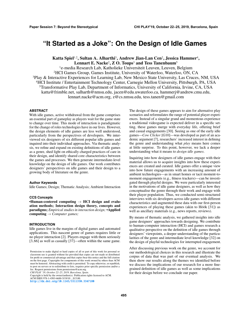 Pdf It Started As A Joke On The Design Of Idle Games