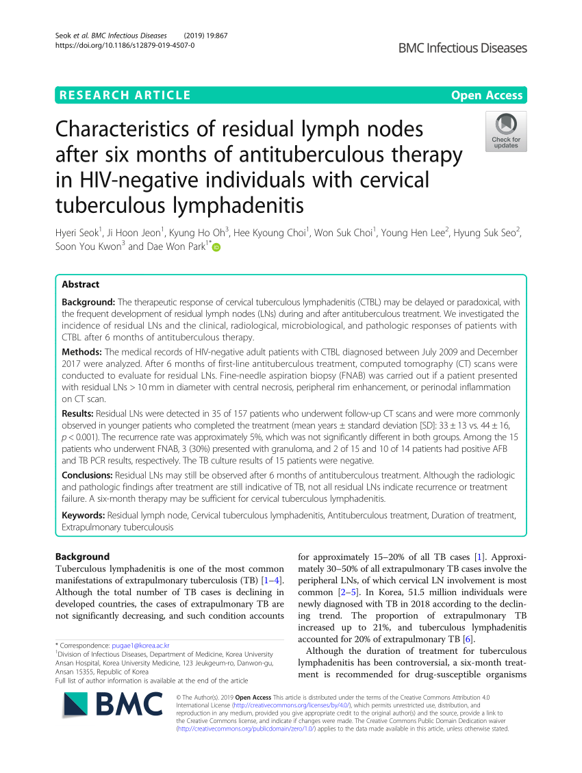 Pdf Characteristics Of Residual Lymph Nodes After Six Months Of Antituberculous Therapy In Hiv Negative Individuals With Cervical Tuberculous Lymphadenitis
