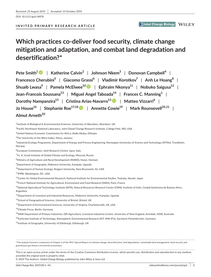 Pdf Which Practices Co Deliver Food Security Climate Change Mitigation And Adaptation And Combat Land Degradation And Desertification