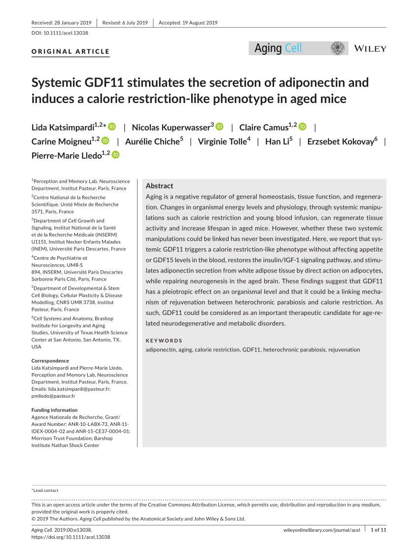 Pdf Systemic Gdf11 Stimulates The Secretion Of Adiponectin And