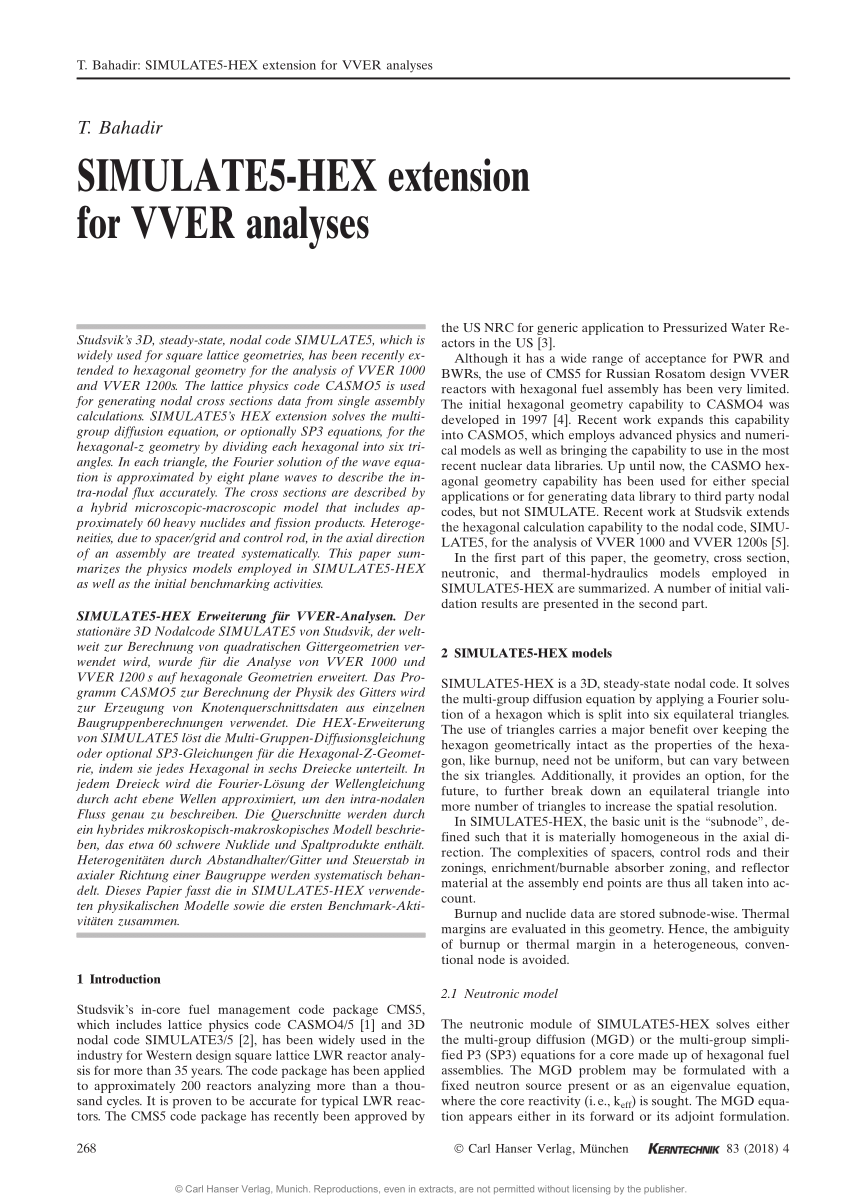 Pdf Simulate5 Hex Extension For Vver Analyses