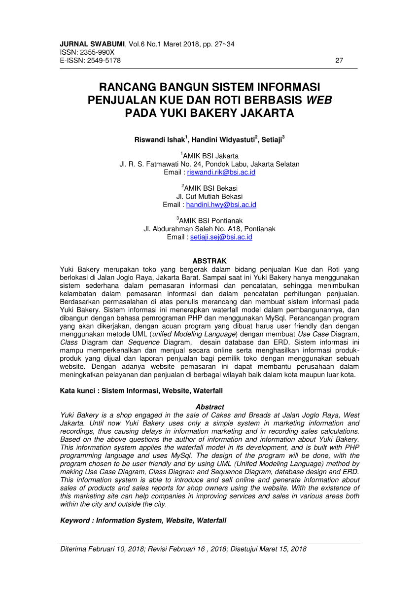 Pdf Rancang Bangun Sistem Informasi Penjualan Kue Dan Roti Berbasis Web Pada Yuki Bakery Jakarta 7808