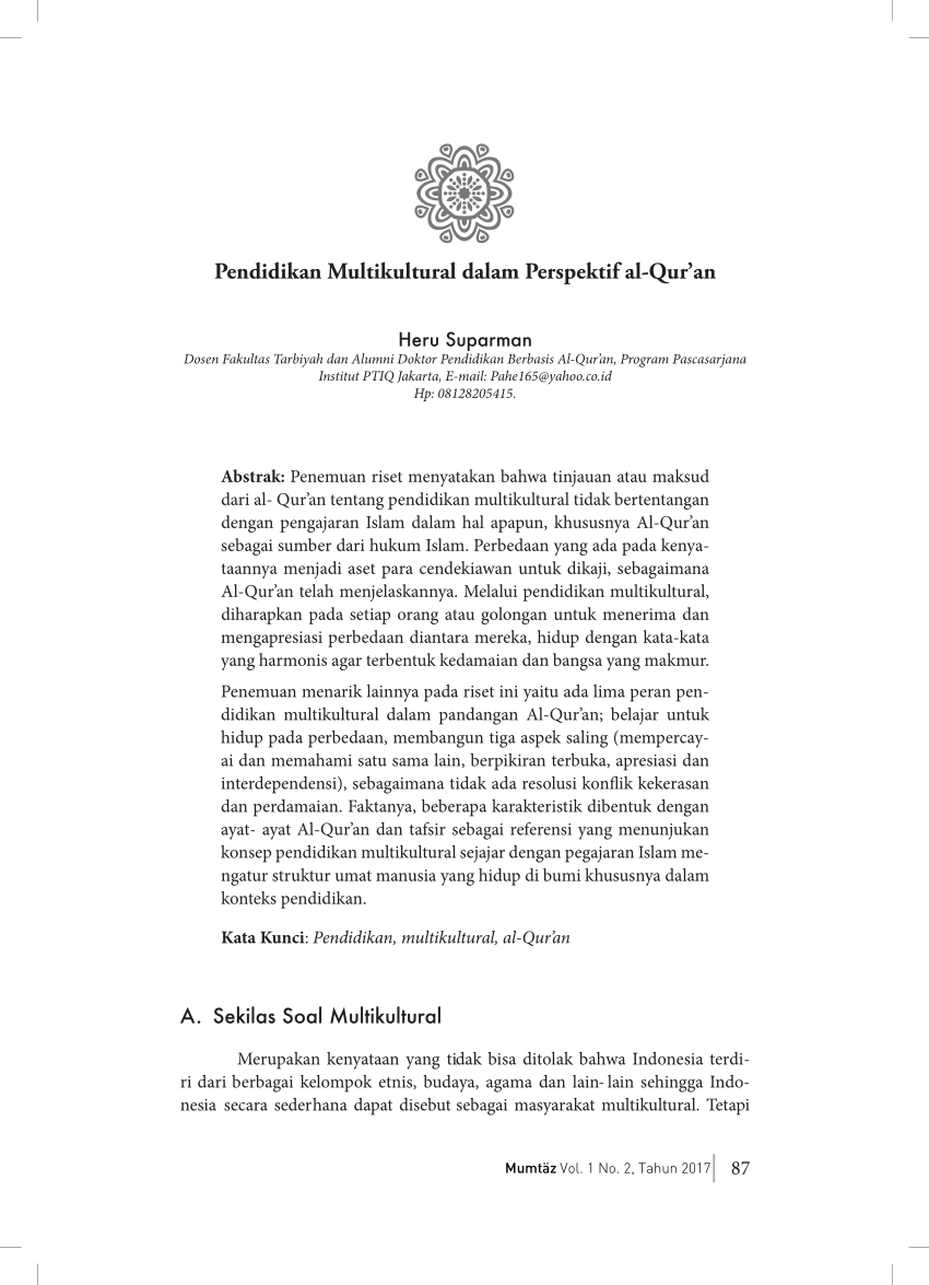 Pdf Pendidikan Multikultural Dalam Perspektif Al Quran