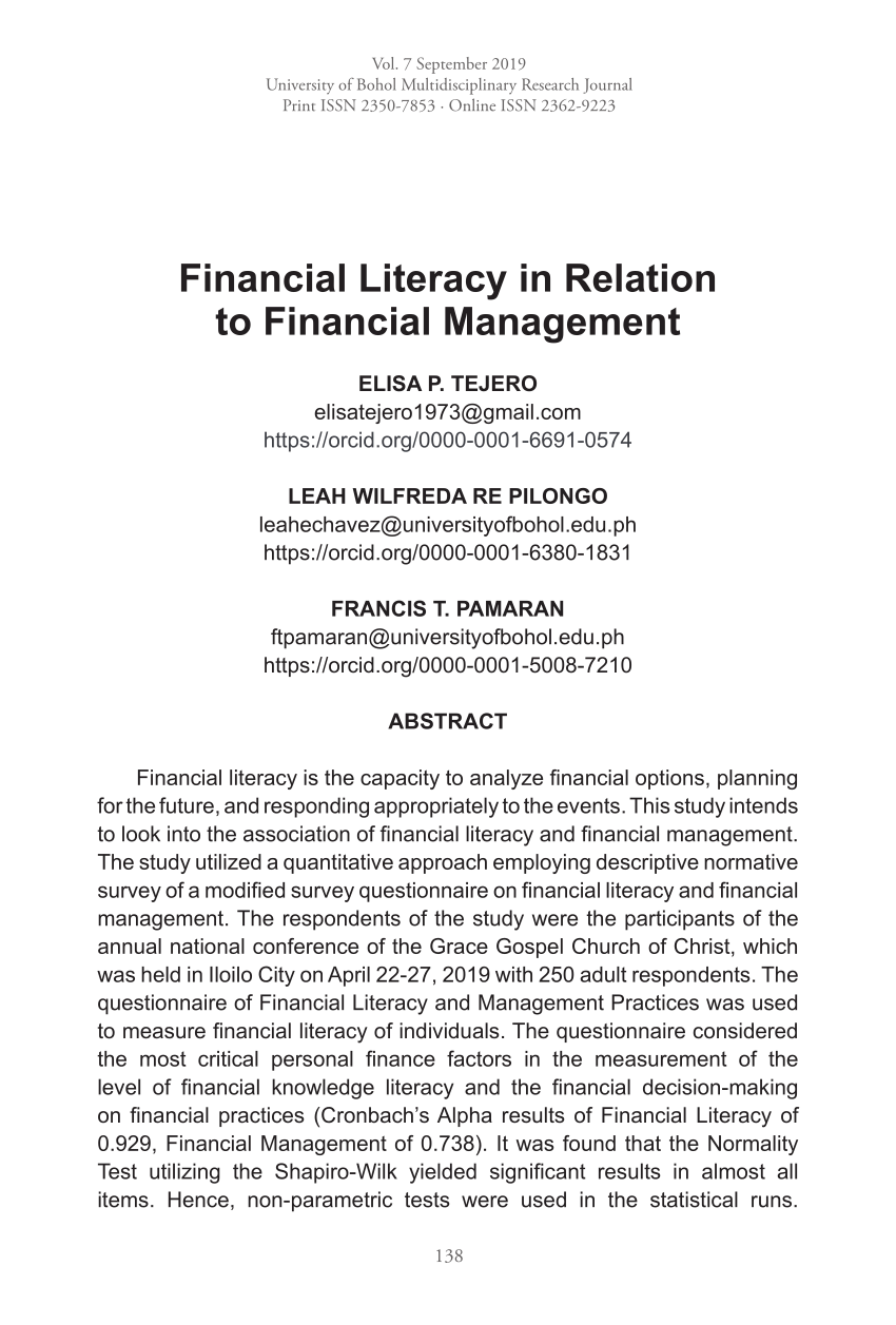 financial literacy of students research paper philippines