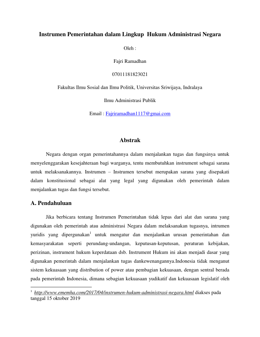 Pdf Instrumen Pemerintahan Dalam Lingkup Hukum Administrasi Negara