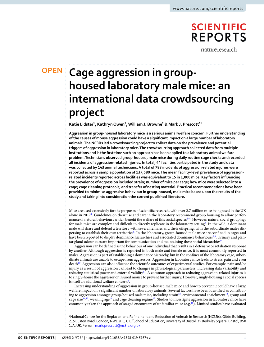 Pdf Cage Aggression In Group Housed Laboratory Male Mice An International Data Crowdsourcing