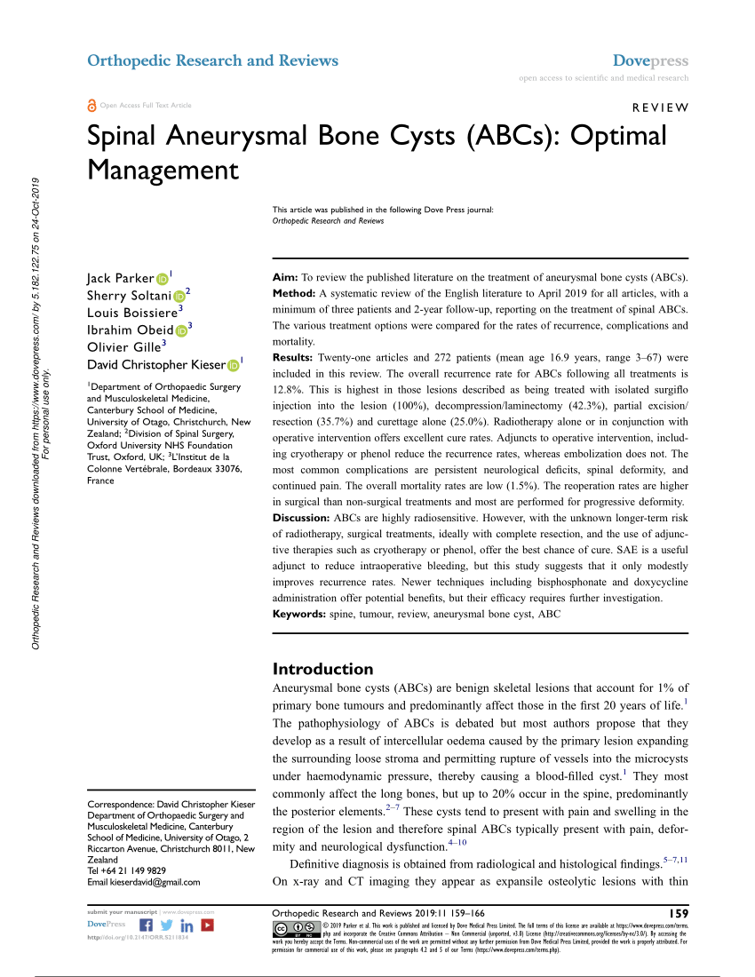 Pdf Spinal Aneurysmal Bone Cysts Abcs Optimal Management 2457