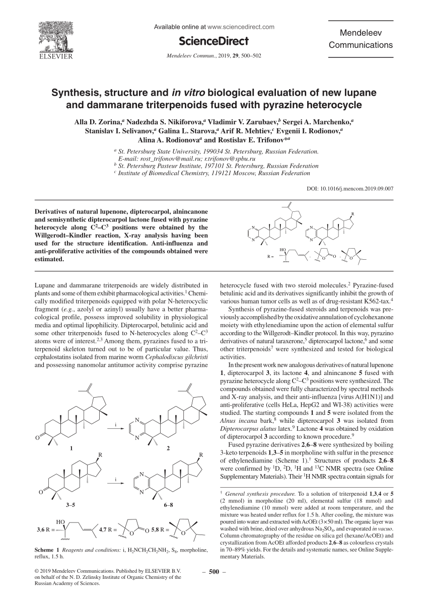 Pdf Synthesis Structure And In Vitro Biological Evaluation Of New Lupane And Dammarane Triterpenoids Fused With Pyrazine Heterocycle