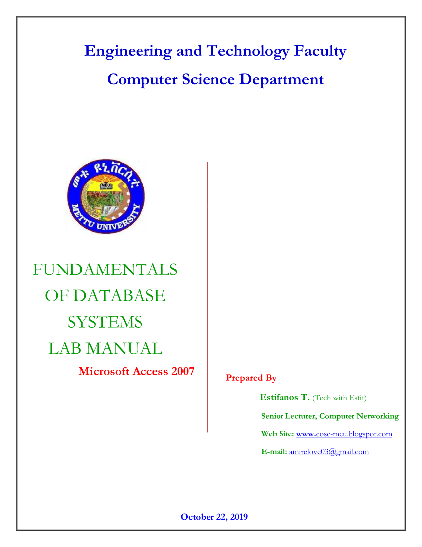 PDF) # Lab Manual - MS Access 2007