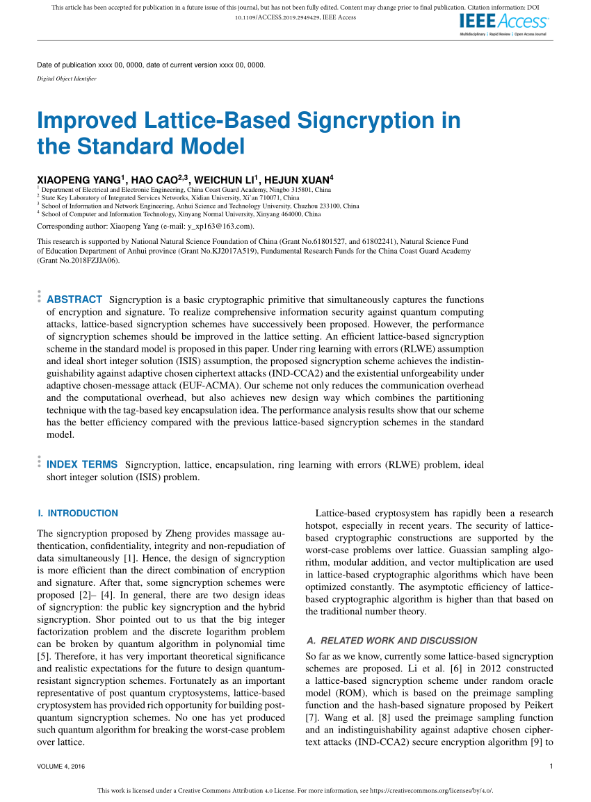 Pdf Improved Lattice Based Signcryption In The Standard Model