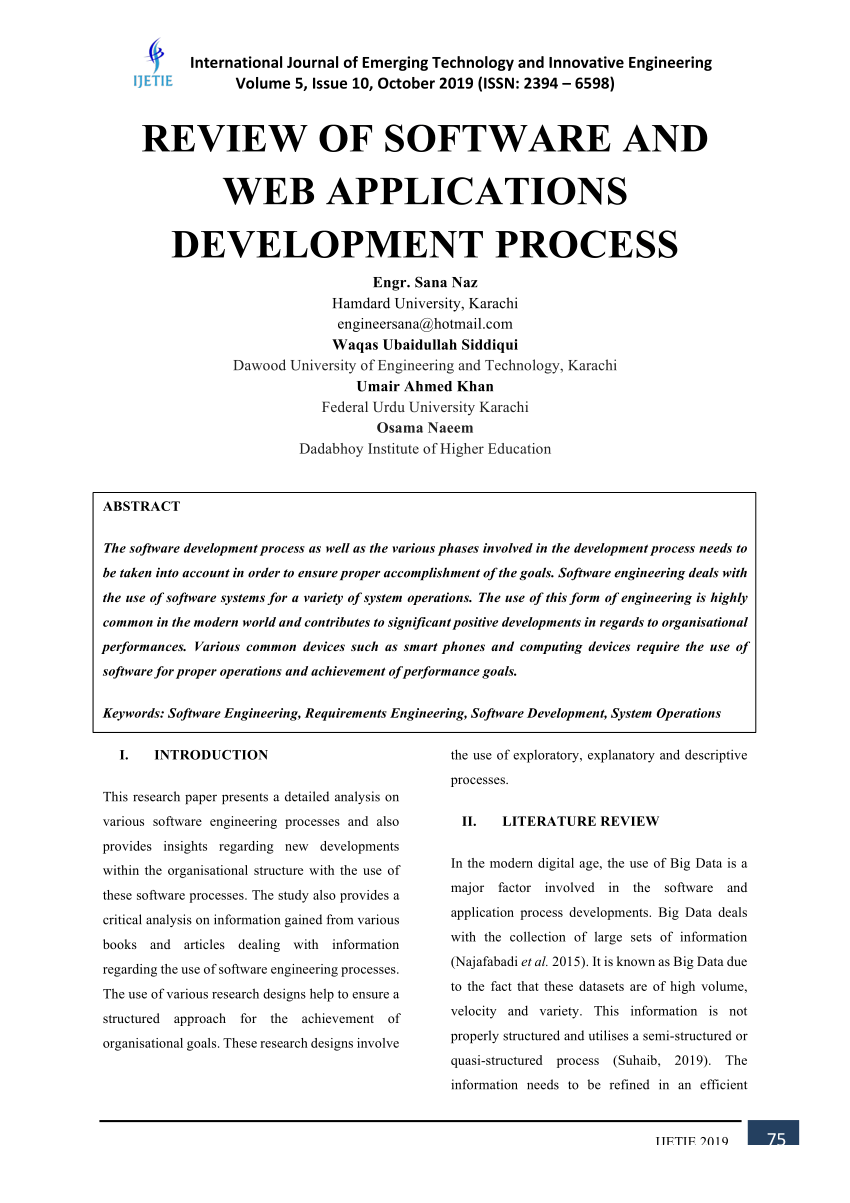 (PDF) REVIEW OF SOFTWARE AND WEB APPLICATIONS DEVELOPMENT PROCESS