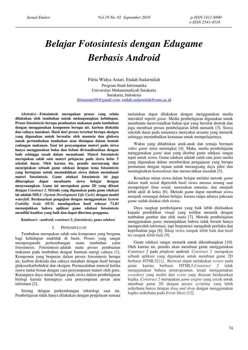 Pdf Belajar Fotosintesis Dengan Edugame Berbasis Android