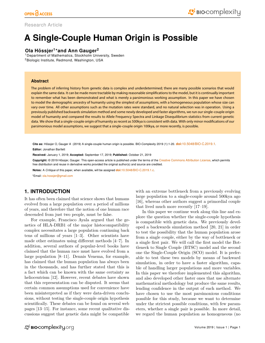 Pdf A Single Couple Human Origin Is Possible