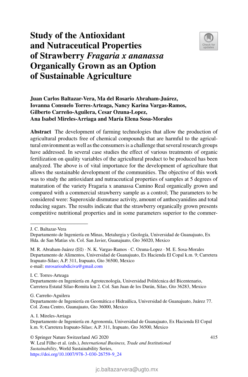 Pdf Study Of The Antioxidant And Nutraceutical Properties Of Strawberry Fragaria X Ananassa Organically Grown As An Option Of Sustainable Agriculture