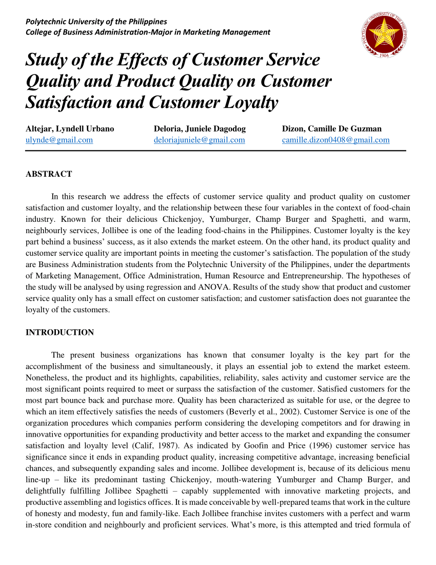 research paper on service quality and customer satisfaction
