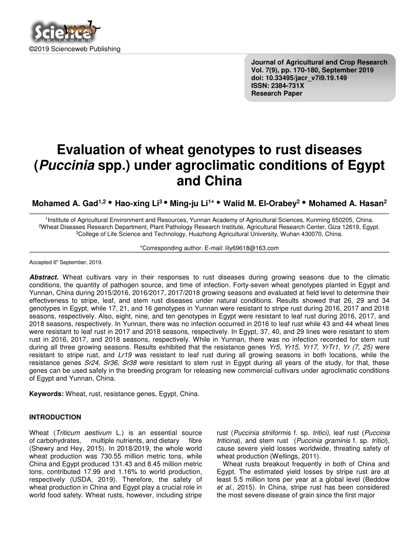 razionale 3386 Continua Research on wheat rusts and Management justification 