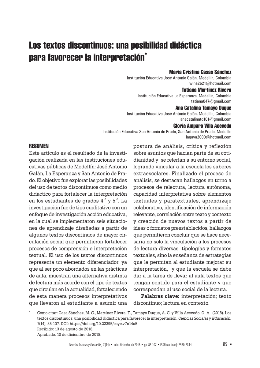 Pdf Los Textos Discontinuos Una Posibilidad Didáctica Para Favorecer La Interpretación 3537