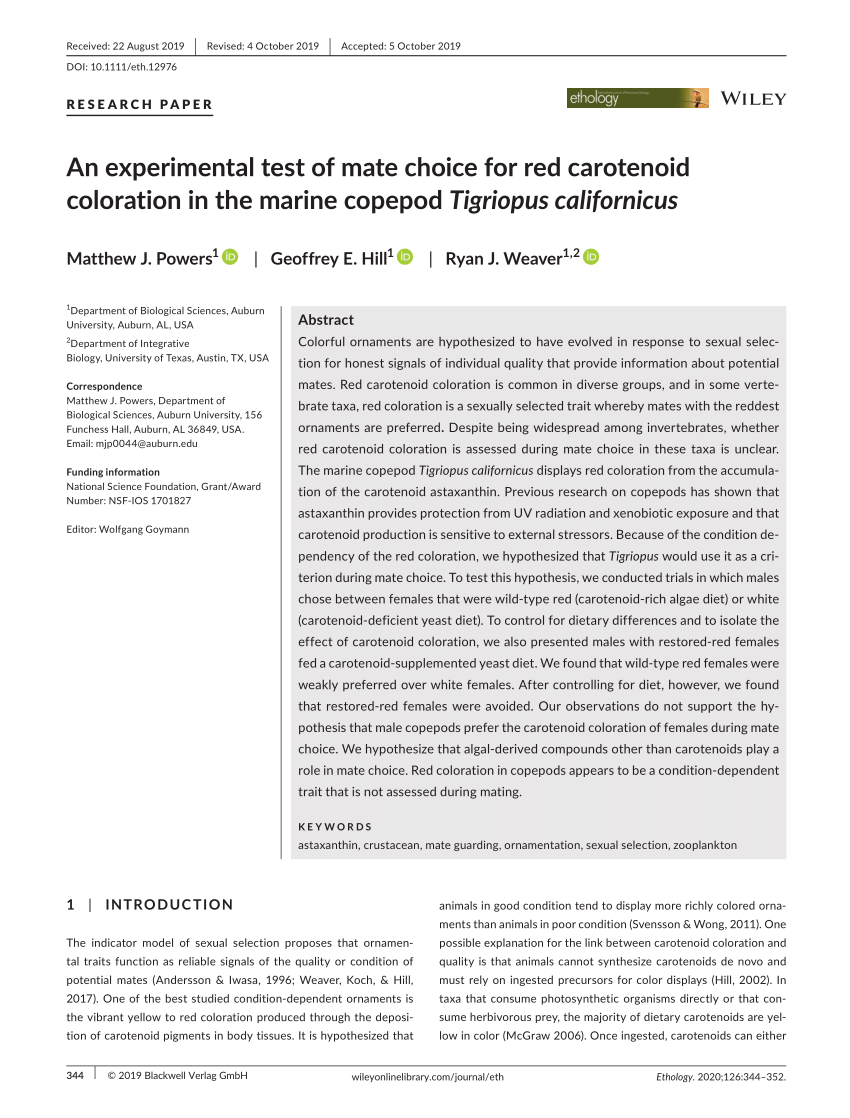Magnetic servant Think PDF) An experimental test of mate choice for red carotenoid coloration in  the marine copepod Tigriopus californicus
