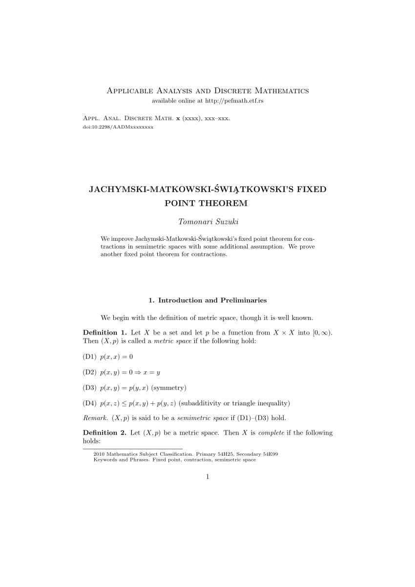  PDF Jachymski Matkowski wi tkowski s Fixed Point Theorem