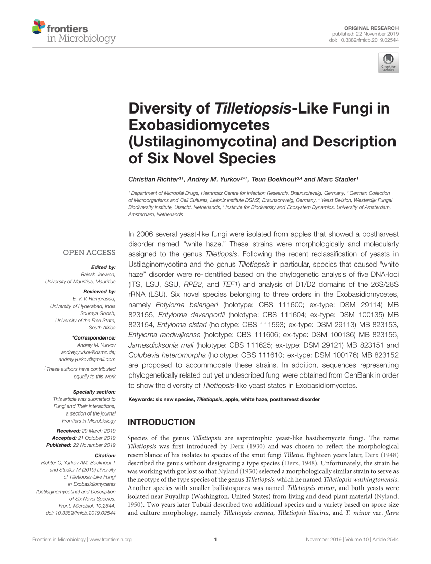 (PDF) Diversity of Tilletiopsis-Like Fungi in Exobasidiomycetes ...