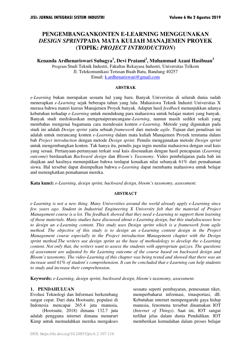 Pdf Pengembangan Konten E Learning Menggunakan Design Sprintpada Mata Kuliah Manajemen Proyek Topik Project Introduction [ 1202 x 850 Pixel ]